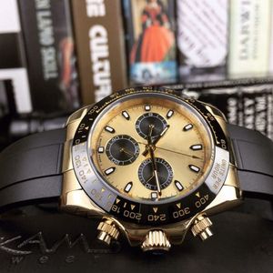 Högkvalitativa herrklockor Automatisk mekanisk klocka Guld Dial Fashion Sports Rubber Strap Wristwatches Montre254q