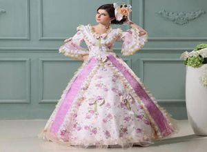 Casual Dresses 17th Century Royal Pink and Purple Rococo Barock Masquerade Square Collar Bow Lace European Court Dance Ball Gowns2751092