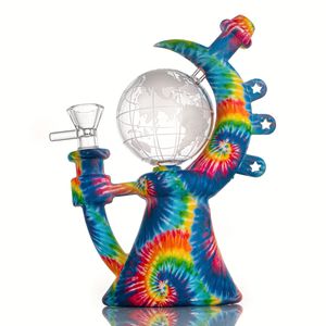 7.9 Inch Eye-catching Globel Design Gorgeous Pattern Silicone Bong Earth Smoking Bubble Bong Dab Rig Hookah with 14mm Glass Bowl Smoke Accessory for Tobacco GJ5376