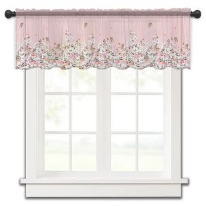 Gardiner rosa blomma växtfjäril kök litet fönster gardin tyll ren kort gardin sovrum vardagsrum hem dekor voile gardiner