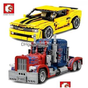 Blocos Sembo City Super Racing Car Vehicle Building Creator Heavy Truck Lorry Expert Bricks Set Modelos Crianças Crianças Brinquedos Drop Delive Dhqc1