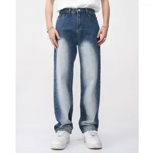Männer Jeans 2024 Frühling Waschen Zipper Vintage Baumwolle Koreanische Lose Beiläufige Persönlichkeit Gradienten Hip Hop Bleaching Gerade