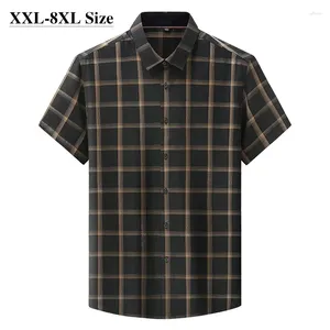 Männer Casual Hemden 7XL 8XL 6XL Plus Größe Klassische Plaid Streifen Kurze SleevShirts Für Männer Sommer Täglich Baggy Dünne shitrs Kleid Männlich Blau