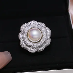 Küme halkaları meibapj lüks 11mm doğal semiround inci moda çiçek yüzüğü diy 925 gümüş tutucu ayarı güzel düğün takı için