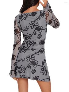 Casual Dresses Malciklo Women s Spring Fall Short Slim Bodycon Dress Lång ärm Crew Neck Hale Floral Mesh Mini