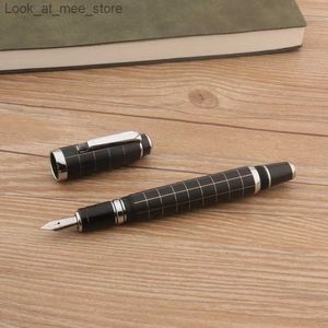 Fontänpennor Fountain Penns IC Metal 003 Frosted Black Fountain Pen Spin Black Silver Business Stationery School Office Supplies Ink Pennor Ny Q240314