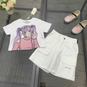 Clássicos infantis ternos de camisetas de traje de bebê tamanho 100-150 cm de verão de duas peças de peças de cabelos roxos Pattern Girls Tir