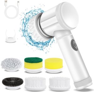 Electric cleaning brush, cordless electric scrubber, 6 replaceable brush heads, handheld electric shower scrubber, suitable for bathtub, floor, wall, tile, toilet