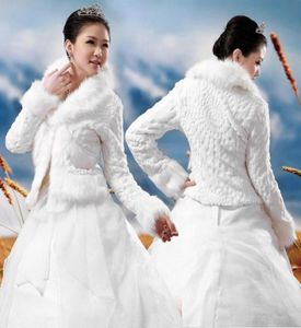New Fashion Ready To Ship White Fur Feather Cheap Wedding Jackets Long Sleeve High Neck Faux Fur Bridal Bolero 2014 Weddi5686030