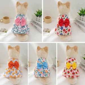 Dog Apparel Princess Dress Print Summer With Bowknot Button Sweet Cute Puppy Cat Skirt Thin Pets Wedding Party Chihuahua Clothes