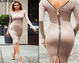 Bodycon mantel klänning liten svart långärmad fest klänningar kvinnor kläd tillbaka full dragkedja mantel sexig femme blyerts tät klänning96441992369