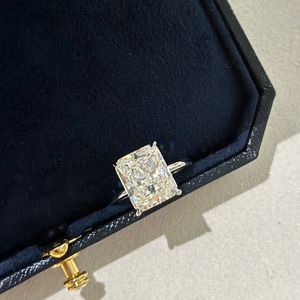 Anéis de banda de luxo de alta qualidade S925 prata esterlina marca designer grande shinning quadrado zircão charme anel de casamento com caixa presente de festa para mulheres jóias