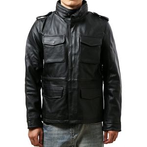 Erkekler Orijinal Deri Bikter Ceket Siyah Bombacı Motosiklet Ceketleri Erkekler İçin Çok Cepler Klasik Dış Giyim İnce Fit Üstler Bahar Sonbahar Giysileri