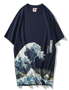 Japanese fashion brand Ukiyoe Kanagawa sea wave trend cotton round neck personality retro men039s summer shortsleeved Tshirt1896990