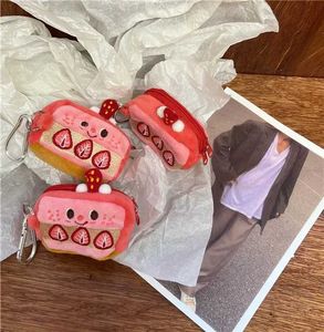 Andra leksaker Cartoon Cute Ins Wind Pink Strawberry Cake Coin Purse Plush hörlurar Förvaringsväska Ryggsäck Keychain Pendant Girl Birthday Giftl2403