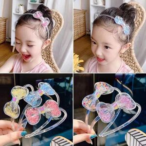 Acessórios de cabelo 2024 bonito bowknot lantejoulas transparente hairbands com dentes para meninas crianças doce ornamento headband moda