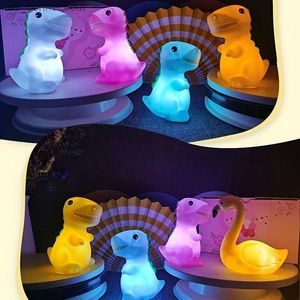 مصابيح طاولة لطيفة ديناصورات ليلية الضوء - مصباح طاولة حماية العين لغرف النوم - مصباح طاولة LED وردي