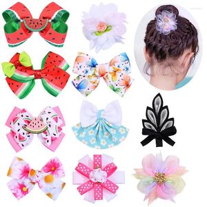 Hårtillbehör 2st Sweet Watermelon Clip Mesh Flower Hairn Pins Korea Headwear Girls Side Barrettes Kids Headdres