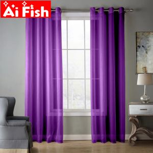 Tende Viola Scuro Stile Europeo e Americano Screening Finestra Solido Tende per Porte Drappo Pannello Sheer Tulle Per Soggiorno AP184 #30