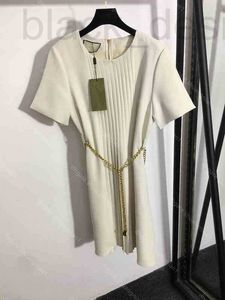 Basic & Casual Dresses designer women dress shirt chain belt quality short sleeve slim fit dresses cotton dressshirt elastic brand clothing casual female Apparel 4UH