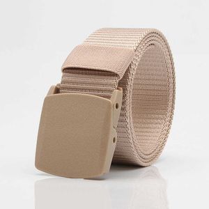 Outdoor men's and women's tactical belt, student military training nylon belt, breathable plastic buckle, canvas belt, female 240315