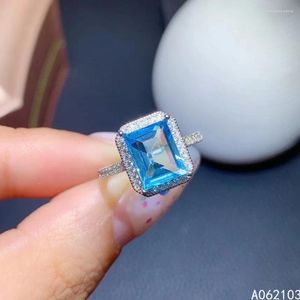 Anelli a grappolo KJJEAXCMY Gioielleria raffinata Argento sterling 925 intarsiato Topazio azzurro naturale Anello da donna con gemma quadrata semplice regolabile Suppo