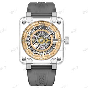 Neue Designer-Uhr, quadratisch, vollautomatische mechanische Uhr, ausgehöhlt, hoher ästhetischer Wert, modische, leuchtende Herrenuhr