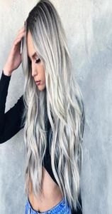 BLEACHING DYING Långt lockigt hår cosplay grå gradient anime peruk ny kvinnlig fiber peruk spets wigs4677731