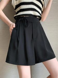 Women's Shorts High Quality Women Black Bandage Pleated Casual Loose Summer Ladies Clothing Khaki Waist Short Pant