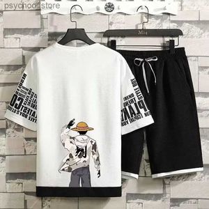 Męskie dresy letnie swobodne odzież męskie Japan High Street HARAJUKU TOP Grade Shorts Dwuczęściowy zestaw anime drukowane koszulki szorty męskie odzież sportowa Q240314