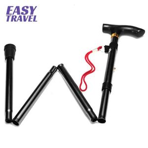 T-handle Portable Easy Folding Walking Stick Adjustable Aluminum Alloy Trekking Stick Mountaineering Telescopic Cane Non Slip 240306