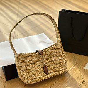 Underarm Straw Bag Tote Bag Summer Beach Bag Hollow Out Woven Handbag Shoulder Armpit Bags Women Wallet Designer Leather Metal Hasp Travel Purse Khaki