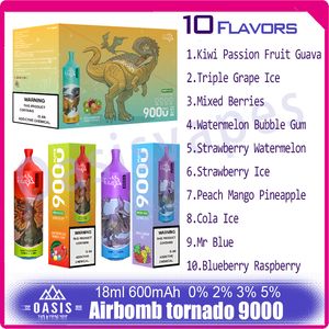 Einzelhandel Original Airbomb Tornado 9000 Puff Einweg-E-Zigaretten Akku 600 mAh 18 ml Pod Mesh Coil Puffs 9K Vape Pen