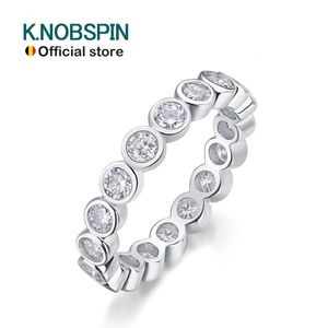 Knobspin M okrągły pierścień S925 Sterling Sliver Splated 18K White Gold Fine Biżuter