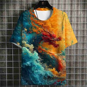 Мужские футболки Летняя красивая футболка для мужчин Китайский дракон 3d принт Harajuku Одежда Повседневные короткие топы Мужская футболка большого размера Y240314