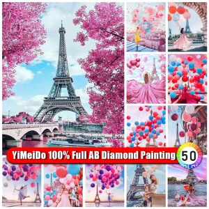 Stitch Yimeido Diy 100% AB Diamond Målning Eiffel Tower Landscape Kit Full Brodery Diamond Mosaic Flower Art Rhinestone Picture