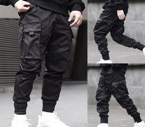 Männer Bänder Farbblock Schwarz Tasche Cargo Hosen 2019 Harem Jogger Harajuku Sweatpant Hip Hop Hosen F12103310654