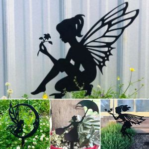 Sculptures New Fairy Garden Metal Iron Crafts Pendant Garden Decoration Indoor and Outdoor Ornaments Interesting Garden Statues Sculptures