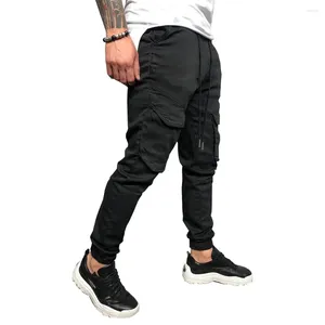 Calças masculinas macacão com cordão elástico esportes ao ar livre correndo fitness leggings casual moletom