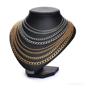 Designer 's Cuban Link Chain Necklace Stainless Steel Black Gold Color Male Choker colar Jewelry Gifts for Him 292F