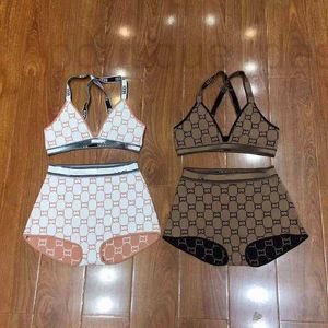 Women's Tracksuits Designer Brand swimsuit women's summer new sexy two letter knitted hanging neck gathering bikini thin suit 32AV