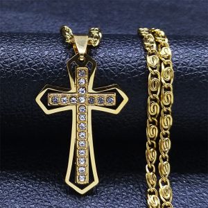 Christian Cross Crucifix Pendant Necklace 14K Yellow Gold Katolska män Chain Jewelry Corrente Masculina