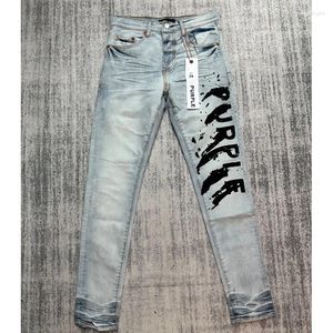 Jeans masculinos luz azul roxo marca denim calças de alta qualidade irregular inkjet carta impressão unisex moda streetwear calças compridas