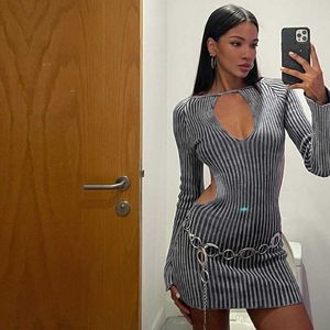 Roupas femininas outono novo moda e lã sexy sem costas com mangas compridas vestido embrulhado