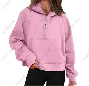 Lulu-43 outono inverno yoga terno mergulho com capuz meia zip feminino suéter esportivo solto jaqueta de ginástica fitness curto casaco de pelúcia moletom 4006ess