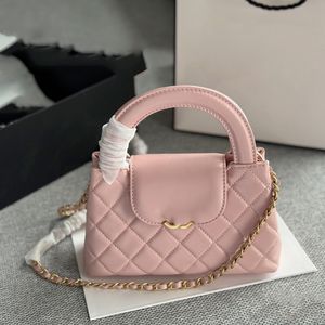 23K Womens Pink Top Handle Totes Bags Calfskin Diamond Lattice Card Holder Gold Metal Hardware Matelasse Chain Crossbody Shoulder Handbags Trends Sac Purse 20x12cm