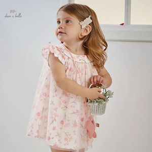 Dave Bella Meninas Vestido de Verão Crianças Bebê Princesa Borboleta Floral Malha Suave Doce Sem Mangas DB2241117 240311