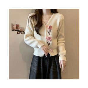 2024 new fashion hot selling niche temperament letter V-neck long sleeved knitted cardigan jacket