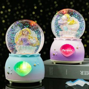 Коробки для девочек Сердце Русалка Хрустальный шар Светящийся снег Музыкальная шкатулка для девочек Новогодний подарок Студенческий подарок Украшение из смолы Карусель Digimon
