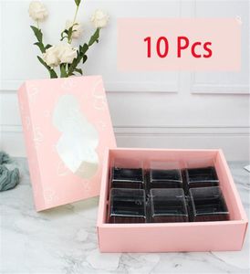 Подарочная упаковка, 10 шт., розовая коробка с двумя сердечками, дизайнерское окно, печенье ручной работы, макаронная упаковка для торта на день Святого Валентина, десерт Sho4969514